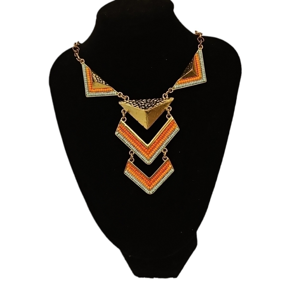 Southwestern Colorful Geometric Triangle Necklace